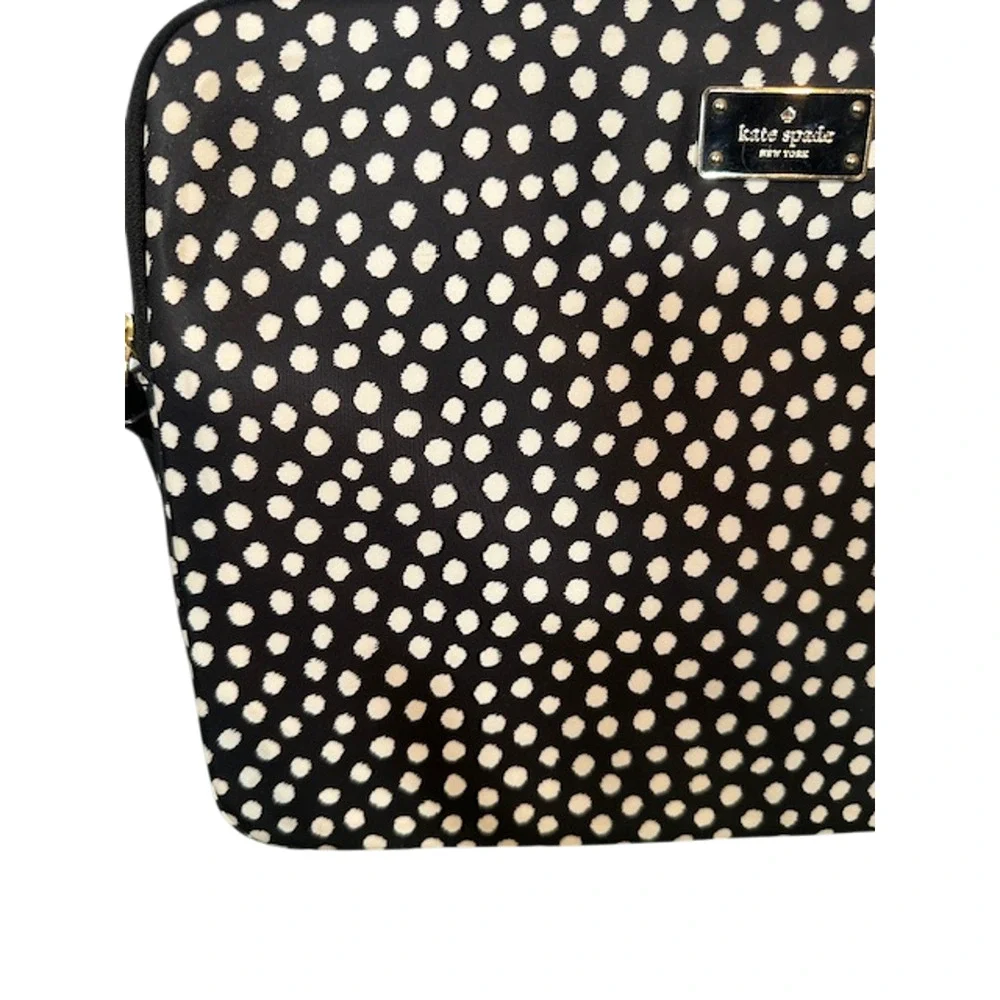 Kate Spade Black White Polka Dot Nylon Half Zip Laptop Case Sleeve Women